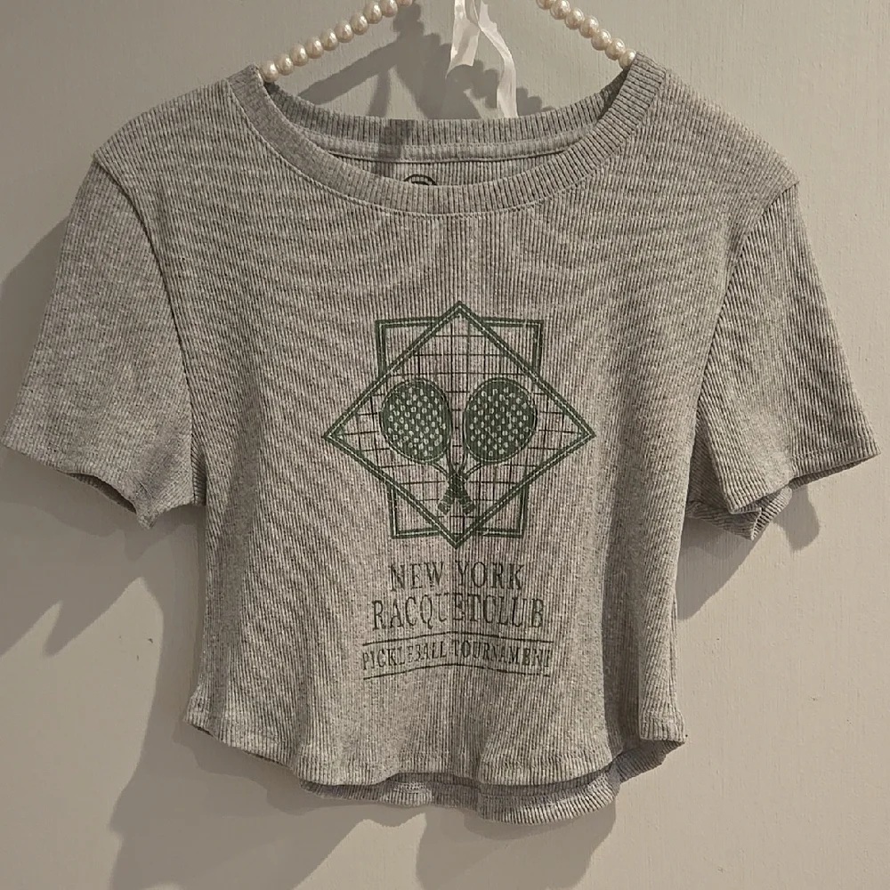 Gray Cropped Top with Green Graphic - Picture 1 of 5